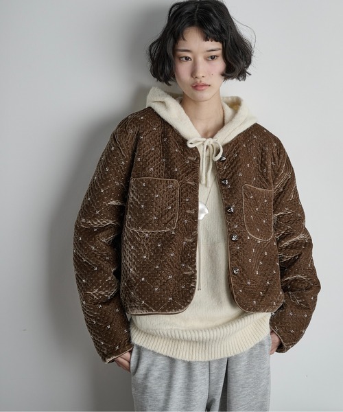 セール】ビジューベロアジャケット（ノーカラージャケット）｜THE YOn