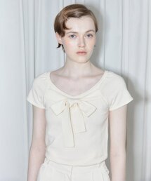 SINOON | RIBBON TIE SLIM KNIT TOP (IVORY)(ニット/セーター)