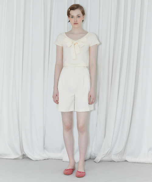 SINOON(シヌーン)の「RIBBON TIE SLIM KNIT TOP (IVORY)(ニット/セーター・レディース・アイボリー・FREE)」の2枚目の写真