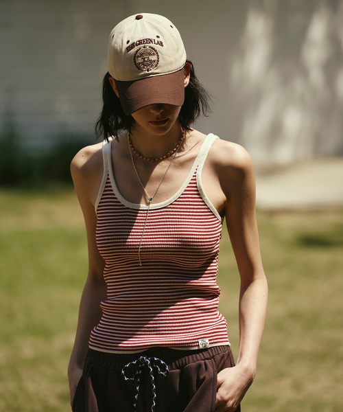 THE GREEN LAB（ザグリーンラボ）の「ストライプクロップニットスリーブレスナシトップ[レッド]（Tシャツ/カットソー・レディース・その他・FREE）」の3枚目の写真