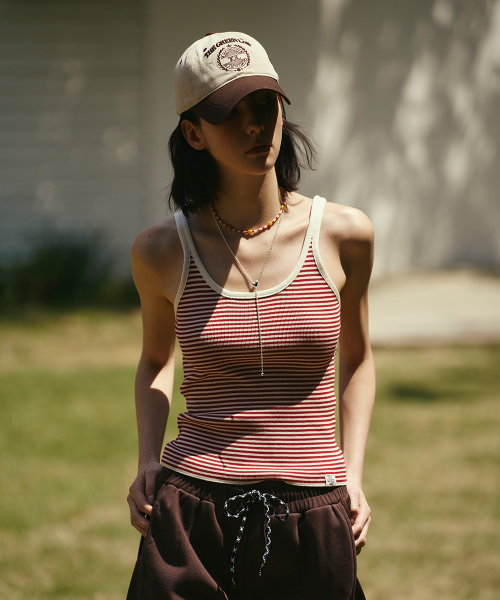 THE GREEN LAB（ザグリーンラボ）の「ストライプクロップニットスリーブレスナシトップ[レッド]（Tシャツ/カットソー・レディース・その他・FREE）」の4枚目の写真