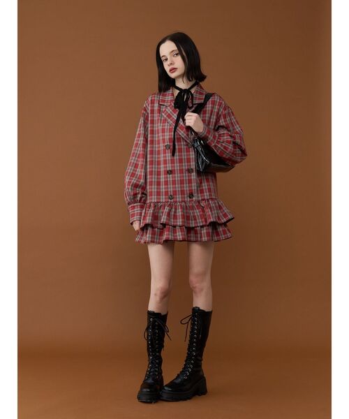 jouetie(ジュエティ)の「ヘムフリルトレンチミニワンピース 春服 赤チェック ベージュ グレー(ワンピース・レディース・グレー/レッド/ベージュ・MEDIUM)」の19枚目の写真