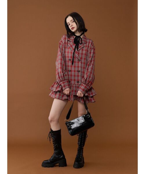 jouetie(ジュエティ)の「ヘムフリルトレンチミニワンピース 春服 赤チェック ベージュ グレー(ワンピース・レディース・グレー/レッド/ベージュ・MEDIUM)」の20枚目の写真