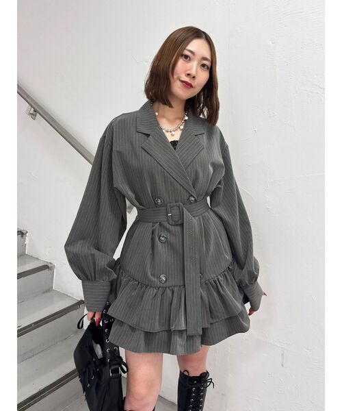 jouetie ヘムフリルトレンチミニワンピース グレー M セール】ヘムフリルトレンチミニワンピース 春服 レンチコート