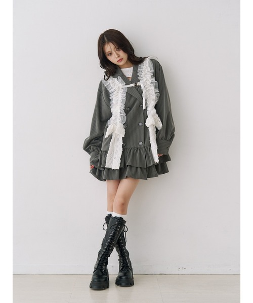 jouetie(ジュエティ)の「ヘムフリルトレンチミニワンピース 春服 赤チェック ベージュ グレー(ワンピース・レディース・グレー/レッド/ベージュ・MEDIUM)」の15枚目の写真