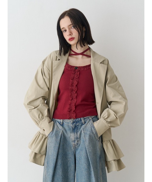 jouetie(ジュエティ)の「ヘムフリルトレンチミニワンピース 春服 赤チェック ベージュ グレー(ワンピース・レディース・グレー/レッド/ベージュ・MEDIUM)」の5枚目の写真