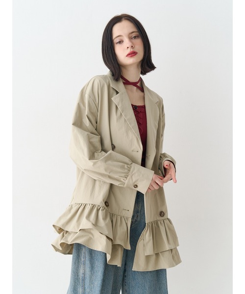 jouetie(ジュエティ)の「ヘムフリルトレンチミニワンピース 春服 赤チェック ベージュ グレー(ワンピース・レディース・グレー/レッド/ベージュ・MEDIUM)」の4枚目の写真