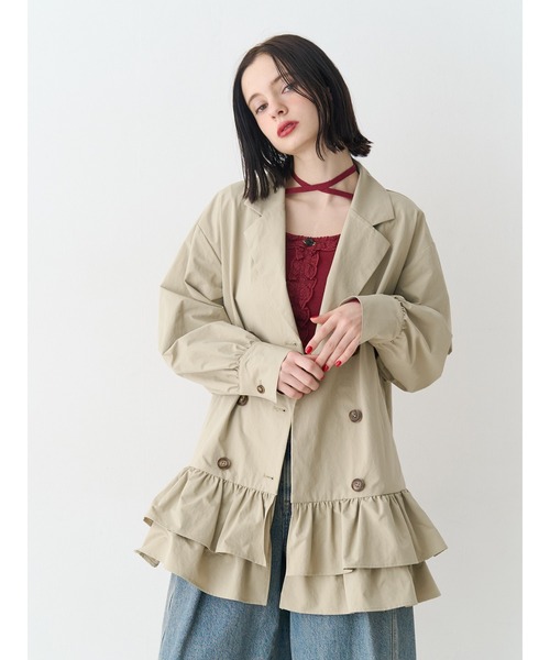 jouetie(ジュエティ)の「ヘムフリルトレンチミニワンピース 春服 赤チェック ベージュ グレー(ワンピース・レディース・グレー/レッド/ベージュ・MEDIUM)」の7枚目の写真