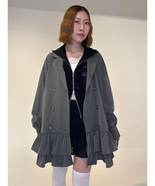 jouetie ヘムフリルトレンチミニワンピース グレー M セール】ヘムフリルトレンチミニワンピース 春服 レンチコート