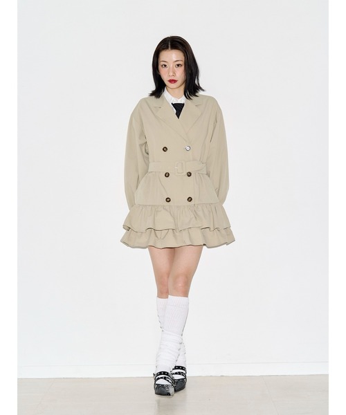 セール】ヘムフリルトレンチミニワンピース 春服 レンチコート