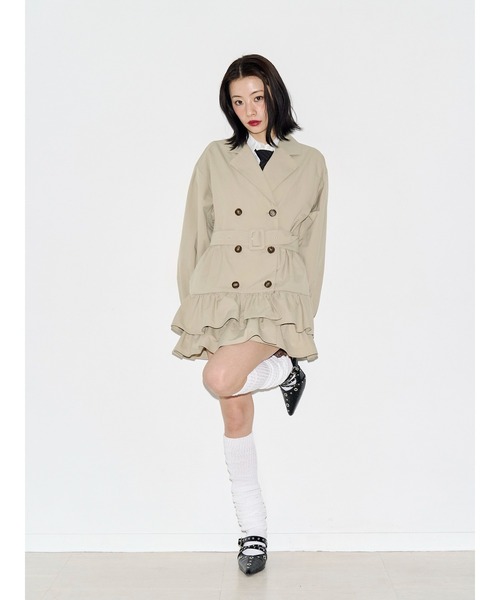 ヘムフリルトレンチミニワンピース 春服 レンチコート（ワンピース