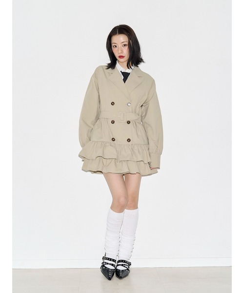 セール】ヘムフリルトレンチミニワンピース 春服 レンチコート