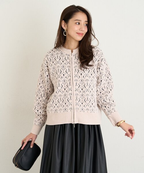 un dix cors（アンディコール）の「《羽織るだけでこなれ感》モールジャガードZipカーディガン（カーディガン/ボレロ・レディース・ホワイト系その他/ライトグレー・FREE）」の7枚目の写真