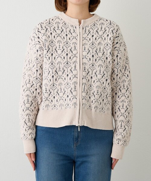 un dix cors（アンディコール）の「《羽織るだけでこなれ感》モールジャガードZipカーディガン（カーディガン/ボレロ・レディース・ホワイト系その他/ライトグレー・FREE）」の12枚目の写真