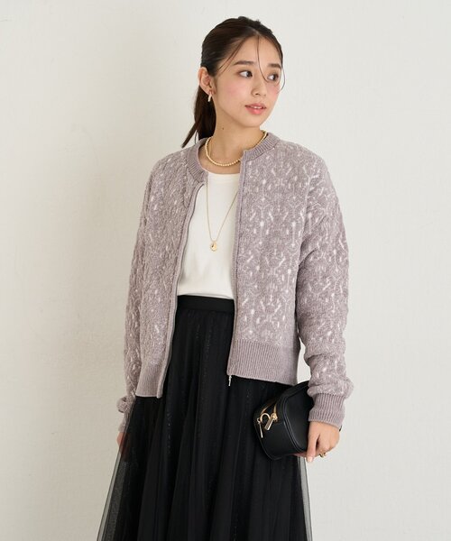 un dix cors（アンディコール）の「《羽織るだけでこなれ感》モールジャガードZipカーディガン（カーディガン/ボレロ・レディース・ホワイト系その他/ライトグレー・FREE）」の19枚目の写真