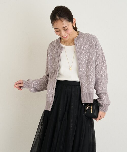 un dix cors（アンディコール）の「《羽織るだけでこなれ感》モールジャガードZipカーディガン（カーディガン/ボレロ・レディース・ホワイト系その他/ライトグレー・FREE）」の22枚目の写真