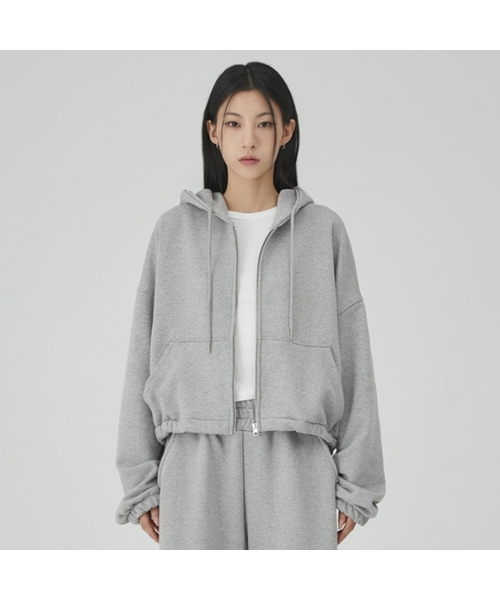 ACOVER(オコボ)の「四季オーバーサイズクロップフードジップアップ 3カラー(パーカー・レディース・ブラック/グレー/オートミール・FREE)」の1枚目の写真
