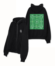 VERSE ONE（バースワン）の「PAISLEY LOGO BANDANA FULL ZIP HOODIE BLACK/GREEN（パーカー）」
