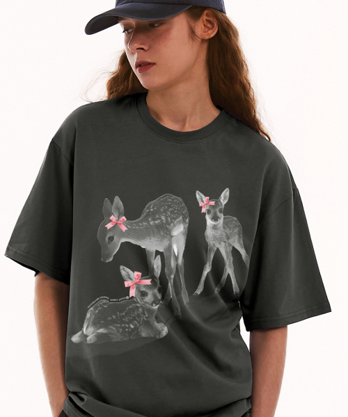 MATCHGLOBE(マッチグローブ)の「リボンシカオーバーサイズTシャツ(ダークグレー)(Tシャツ/カットソー・レディース・その他・FREE)」の5枚目の写真