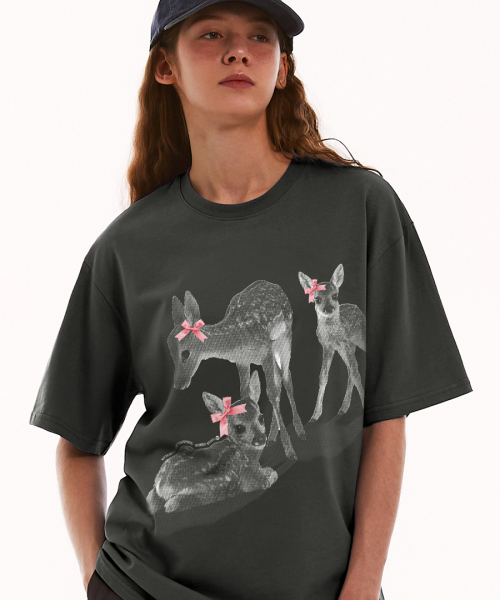 MATCHGLOBE(マッチグローブ)の「リボンシカオーバーサイズTシャツ(ダークグレー)(Tシャツ/カットソー・レディース・その他・FREE)」の6枚目の写真