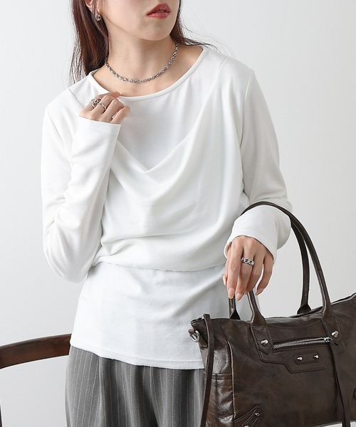 COLONY 2139(コロニートゥーワンスリーナイン)の「レイヤード風カットトップス(Tシャツ/カットソー・レディース・ホワイト/ブラック/グレー・FREE)」の2枚目の写真