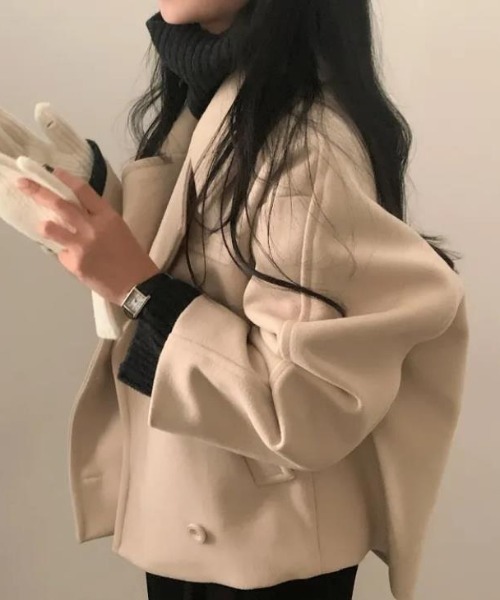 semplice(センプリチェ)の「ショートコート【韓国ファッション】(その他アウター・レディース・ネイビー/ベージュ/キャメル・F)」の8枚目の写真