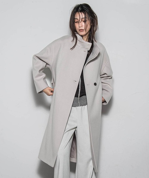 セール】ライトジャージメルトンスタンドカラーロングコート（その他