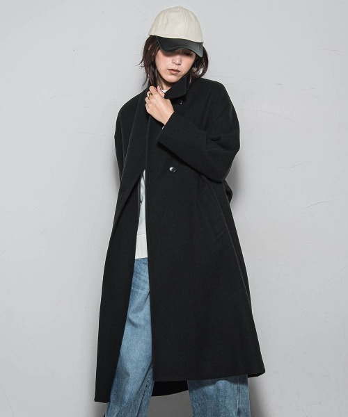 セール】ライトジャージメルトンスタンドカラーロングコート（その他