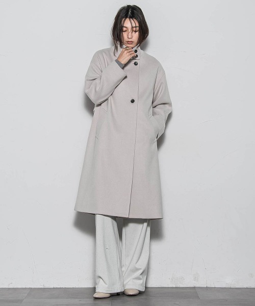 セール】ライトジャージメルトンスタンドカラーロングコート（その他