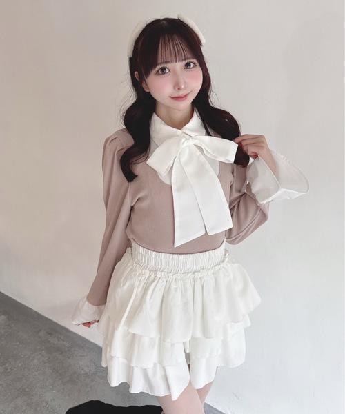 one way（ワンウェイ）の「ボウタイドッキングカットソー（Tシャツ/カットソー・レディース・グレー/ネイビー/ピンク/ブラック・FREE）」の4枚目の写真