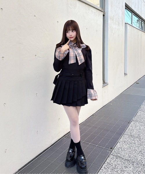 one way（ワンウェイ）の「ボウタイドッキングカットソー（Tシャツ/カットソー・レディース・グレー/ネイビー/ピンク/ブラック・FREE）」の12枚目の写真