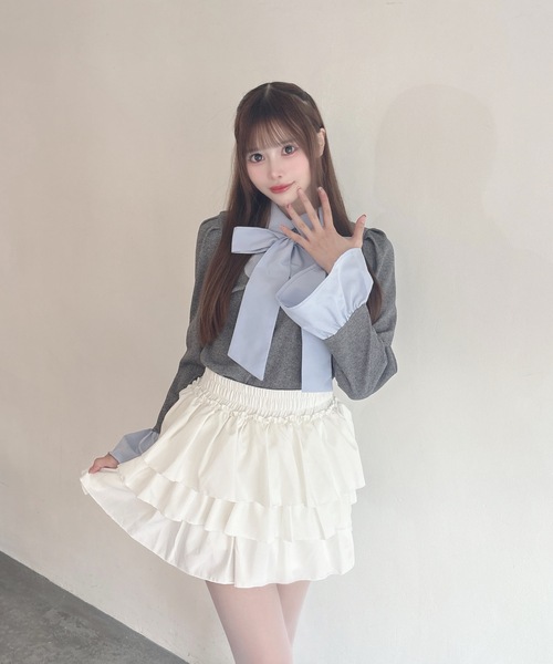 one way（ワンウェイ）の「ボウタイドッキングカットソー（Tシャツ/カットソー・レディース・グレー/ネイビー/ピンク/ブラック・FREE）」の14枚目の写真