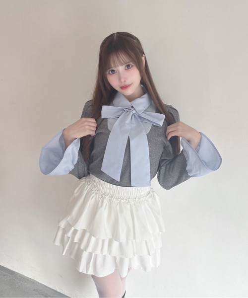 one way（ワンウェイ）の「ボウタイドッキングカットソー（Tシャツ/カットソー・レディース・グレー/ネイビー/ピンク/ブラック・FREE）」の15枚目の写真