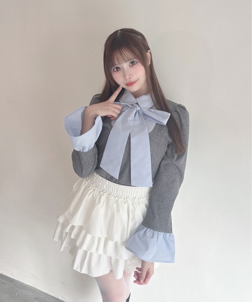 one way（ワンウェイ）の「ボウタイドッキングカットソー（Tシャツ/カットソー・レディース・グレー/ネイビー/ピンク/ブラック・FREE）」の16枚目の写真