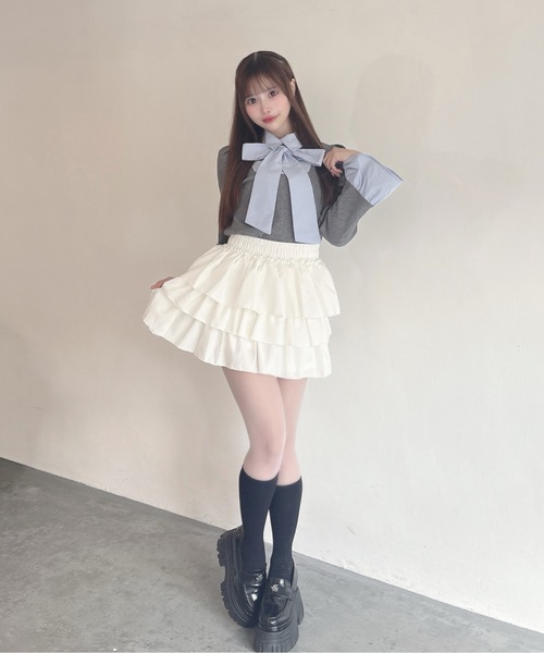 one way（ワンウェイ）の「ボウタイドッキングカットソー（Tシャツ/カットソー・レディース・グレー/ネイビー/ピンク/ブラック・FREE）」の5枚目の写真