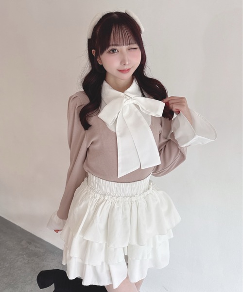 one way（ワンウェイ）の「ボウタイドッキングカットソー（Tシャツ/カットソー・レディース・グレー/ネイビー/ピンク/ブラック・FREE）」の20枚目の写真