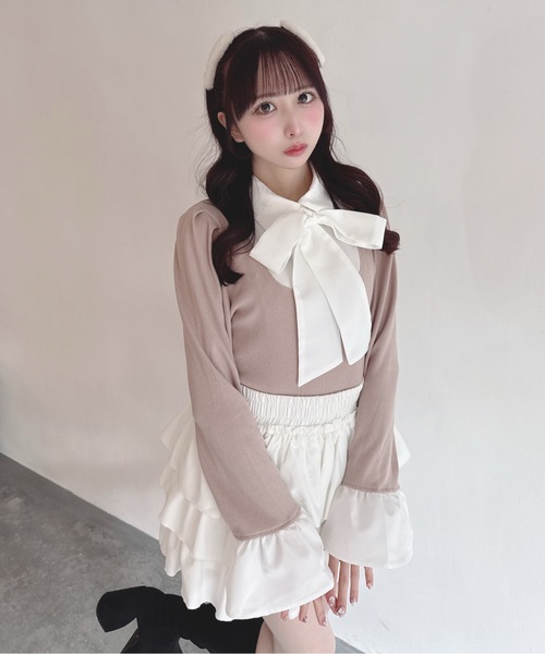 one way（ワンウェイ）の「ボウタイドッキングカットソー（Tシャツ/カットソー・レディース・グレー/ネイビー/ピンク/ブラック・FREE）」の21枚目の写真