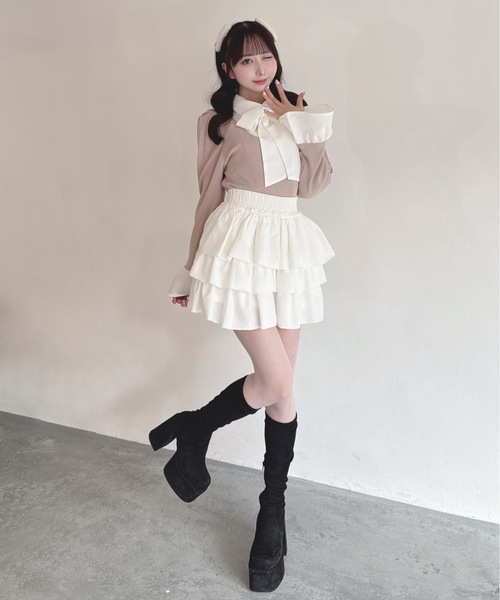 one way（ワンウェイ）の「ボウタイドッキングカットソー（Tシャツ/カットソー・レディース・グレー/ネイビー/ピンク/ブラック・FREE）」の22枚目の写真