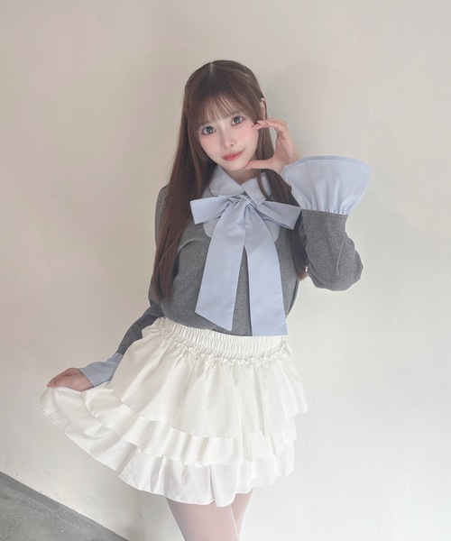 one way（ワンウェイ）の「ボウタイドッキングカットソー（Tシャツ/カットソー・レディース・グレー/ネイビー/ピンク/ブラック・FREE）」の18枚目の写真