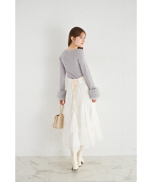 tocco closet(トッコ クローゼット)の「2WAY袖口ファー付きビジュー装飾ハートネックリブニットプルオーバー(ニット/セーター・レディース・オフホワイト/ピンク/グレー・M)」の17枚目の写真