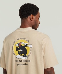 G-STAR | Back Graphic Loose T-Shirt/ヴィンテージライクウォッシュド加工バックグラフィックプリントオーバーサイズルーズTシャツ/キャラクターTシャツ(Tシャツ/カットソー)