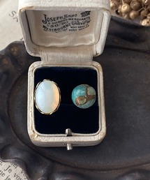 【mallelabrocante/マルラブロカント】コッパーストーンとヴィンテージガラスカボションのフォークリング/金属アレルギー対応