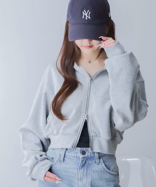 WEGO（ウィゴー）の「WEGO/【26年春新作】ショートZIPパーカー（パーカー・レディース・杢グレー/スミクロ/ピンク/その他1/グレー系その他/その他2・FREE）」の3枚目の写真