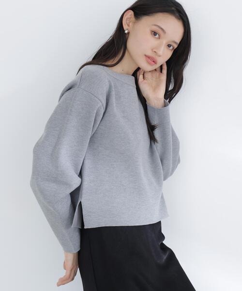 NATURAL BEAUTY BASIC（ナチュラルビューティーベーシック）の「◇スウェットライクフォルムニット（ニット/セーター・レディース・グレー/オフホワイト/ライトグリーン・FREE）」の2枚目の写真