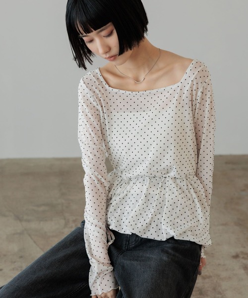 LOWRYS FARM（ローリーズファーム）の「フロッキードットチュールLS　 654901（Tシャツ/カットソー・レディース・ホワイト/ブラック/アイボリー・FREE）」の9枚目の写真