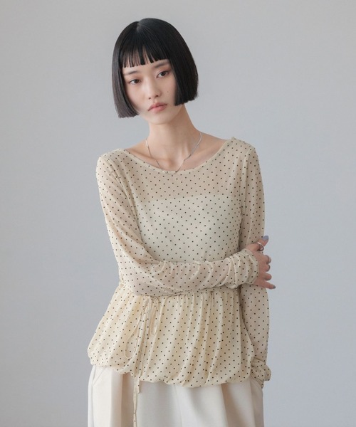 LOWRYS FARM（ローリーズファーム）の「フロッキードットチュールLS　 654901（Tシャツ/カットソー・レディース・ホワイト/ブラック/アイボリー・FREE）」の7枚目の写真