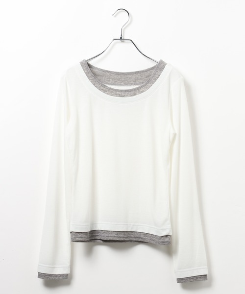 PAGEBOY(ページボーイ)の「フェイクレイヤードカットロングスリーブ/レイヤードトップス(Tシャツ/カットソー・レディース・ブラック/グレー/オフホワイト/ブルーグリーン・FREE)」の8枚目の写真