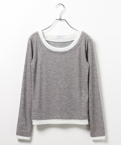 PAGEBOY(ページボーイ)の「フェイクレイヤードカットロングスリーブ/レイヤードトップス(Tシャツ/カットソー・レディース・ブラック/グレー/オフホワイト/ブルーグリーン・FREE)」の6枚目の写真