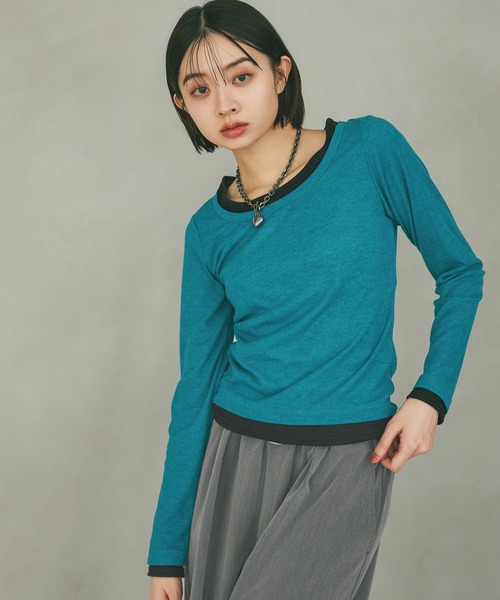 PAGEBOY(ページボーイ)の「フェイクレイヤードカットロングスリーブ/レイヤードトップス(Tシャツ/カットソー・レディース・ブラック/グレー/オフホワイト/ブルーグリーン・FREE)」の17枚目の写真