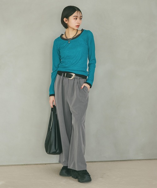 PAGEBOY(ページボーイ)の「フェイクレイヤードカットロングスリーブ/レイヤードトップス(Tシャツ/カットソー・レディース・ブラック/グレー/オフホワイト/ブルーグリーン・FREE)」の22枚目の写真